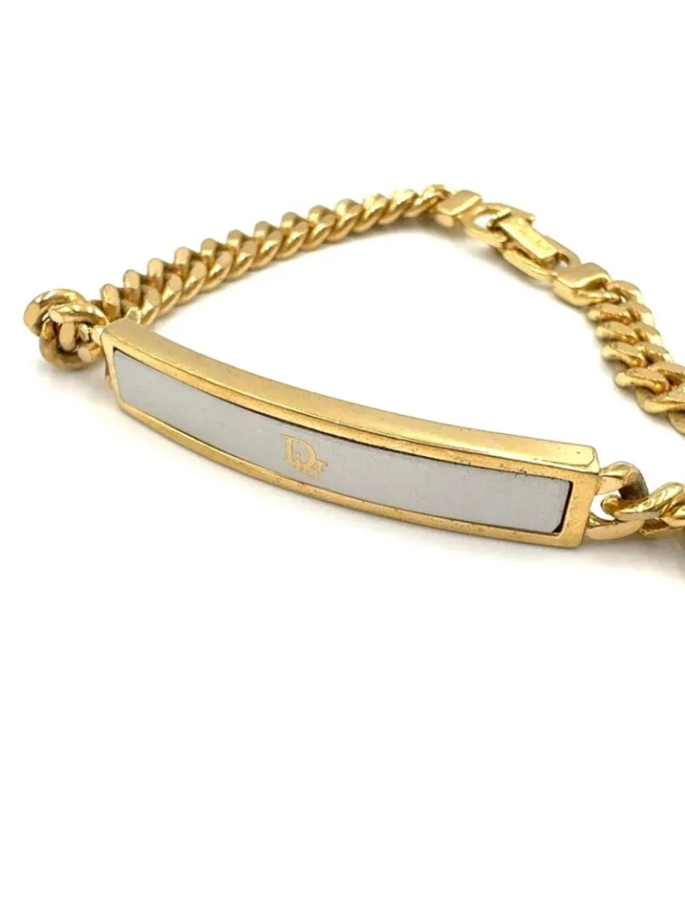 Dior Logo Plate Metal Gold Plated Silver Bracelet